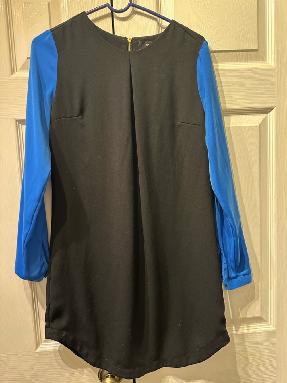 Black Mini Dress with Bright Blue Long Sleeves